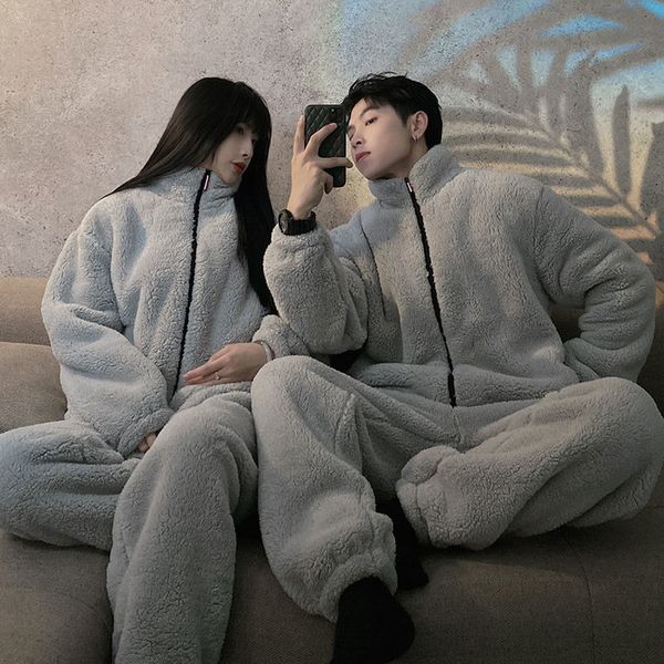 

women's sleepwear winter pajamas women coral fleece homewear suit couple long pijama men thickened velvet warm soft comfortable pajamas, Black;red