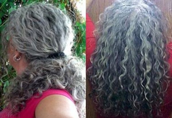 

silver grey deep curly real human drawstring ponytail hairpiece wraps salt and pepper natural highlights gray pony tail hair extension 120g, Black