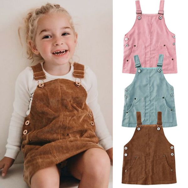 

girl's dresses baby clothing toddler kids baby girls mini retro dress strap corduroy dress suspenders solid overalls 0-5t 221129, Red;yellow