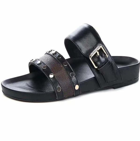 

sell well slippers slides sandals summer flats real leather platform shoes ladies beach shoe02 0833142740, Black
