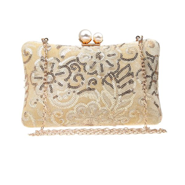 

evening bags classic vintage sequin flower dinner party ladies clutches with gold color chain shoulder bag banquet women handbag 221128