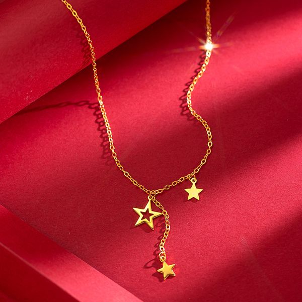

women girls pendant chain necklace star design solid 18k yellow gold filled simple style pretty lady wedding party jewelry gift, Silver