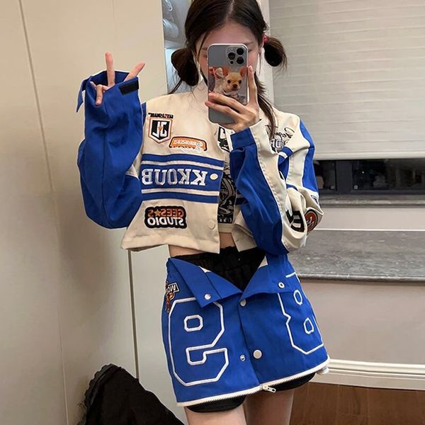 

wo fashion embroidery oversize baseball women vintage women's racing suit hip-hop coat bomber casual 221129, Black;brown