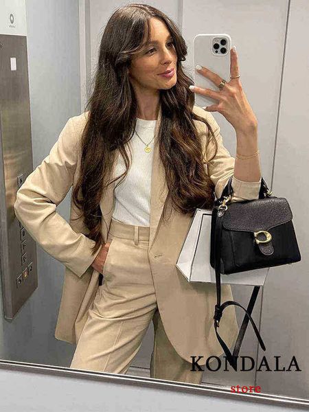 

kondala office lady solid beige oversized long blazer women v neck pockets fashion 2022 jackets female elegant mujer outwears j220813, White;black