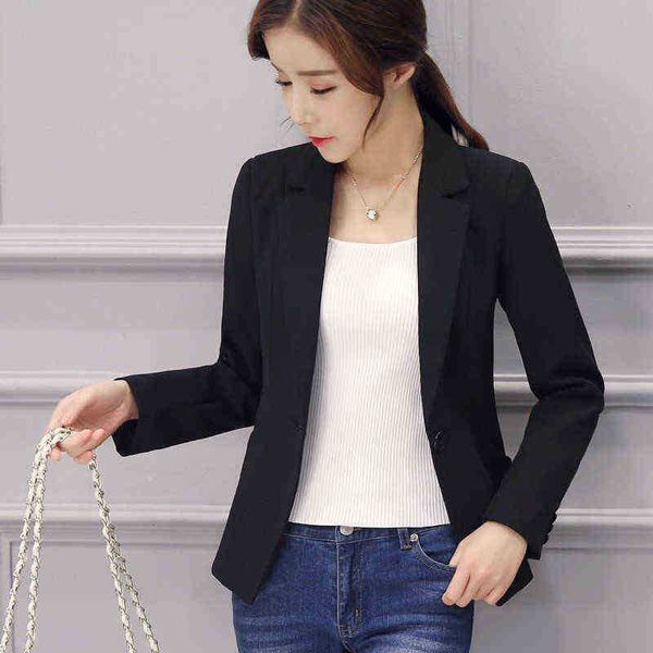 

peonfly spring autumn fashion women long sleeve single button jacket loose casual black women blazers jackets workwear jacket j220813, White;black