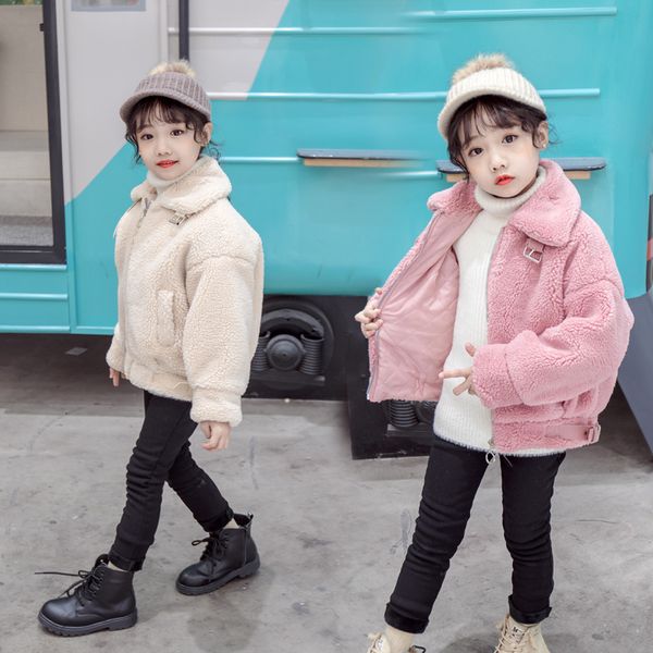 

coat autumn and winter coat lamb fur grass girls net red thick coat lapel children's wool sweater winter clothes for girls 221128, Blue;gray
