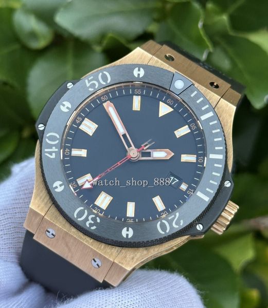 

luxury wristwatch big 44mm rose gold men black automatic diver watch 312.pm.1128 automatic watch, Slivery;brown