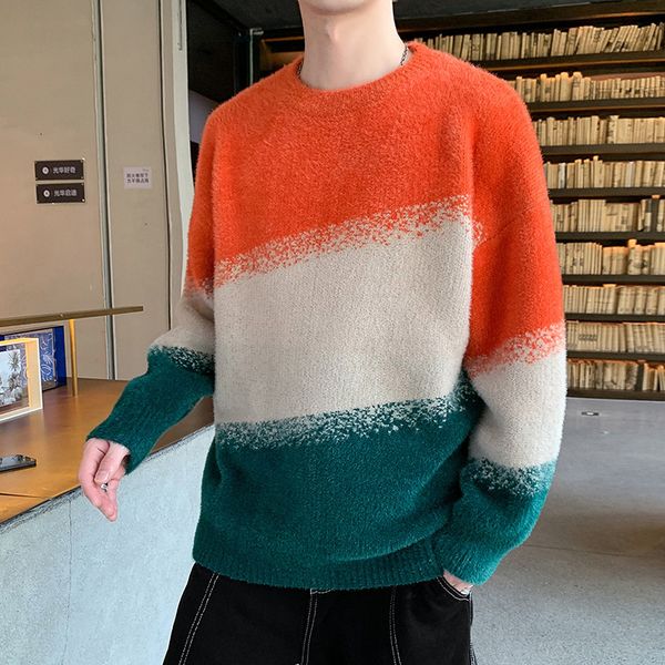 

men's sweaters korean fashion crewneck sweaters men patchwork knitted pullover men autumn winter keep warm men casual sweaters 221128, White;black