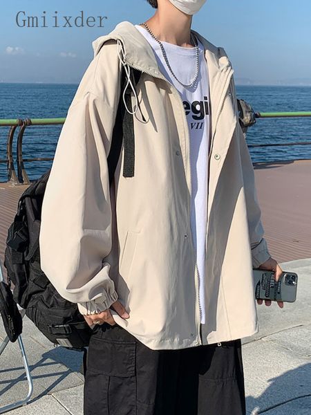 

men's jackets spring autumn hooded korean all match student simple casual light weight loose solid windbreaker 221129, Black;brown