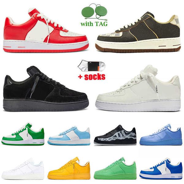 

casual shoes sneakers designer platform red printing brown white black skeleton nail art team royal airforces 1 offs women mens af1s travis