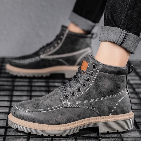 

boots large size solid color allmatch heightening men's casual fashion tooling trendy high221129, Black