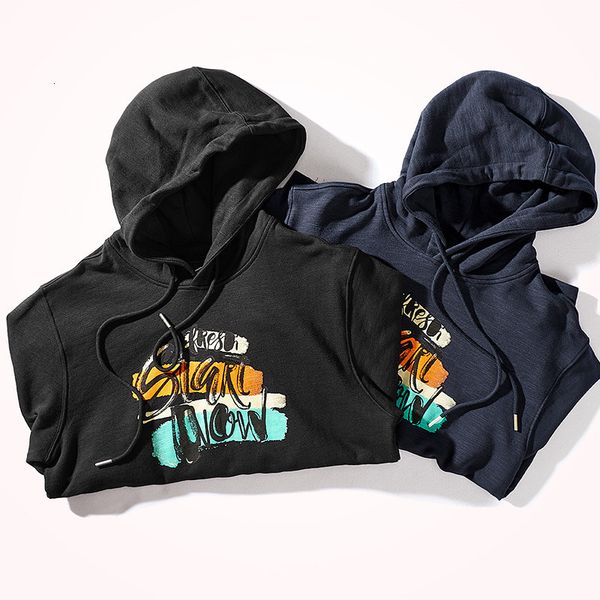 

men's hoodies sweatshirts autumn and winter fashion pure cotton terry heavy weight plus velvet for thick loose hooded pullover sportswe, Black