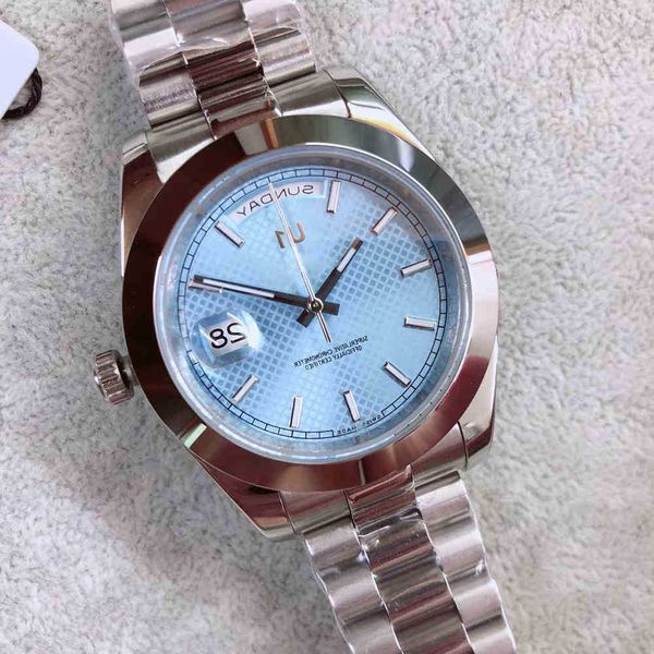 

watches u1 factory watch day date 41 olive green dial platunum blue automatic mechanical sapphire glass president wristwatches, Silver