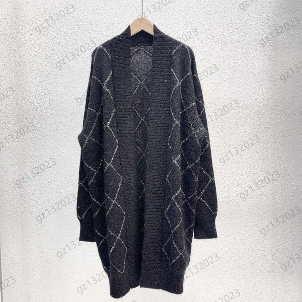 

cardigan womens sweater diamond check printing thread edge knit cardigans standard soft warm long knitwear fashion designer women clothes 2, White;black