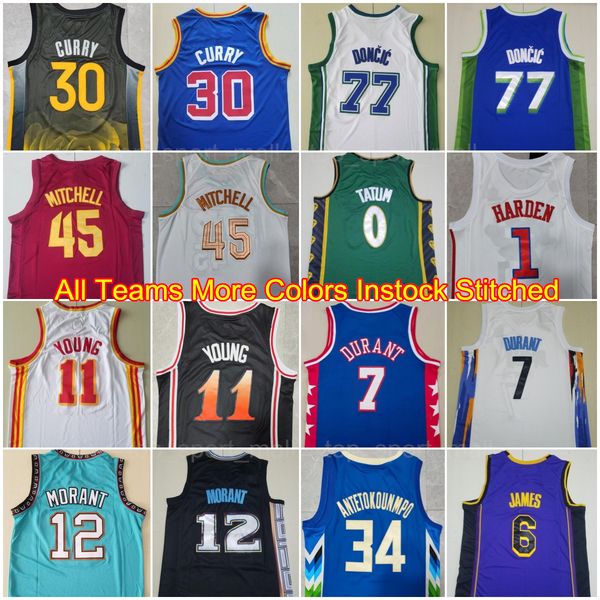 

city basketball jerseys stephen curry luka doncic kevin durant james harden donovan mitchell jayson tatum ja morant trae young giannis antet, Black;red
