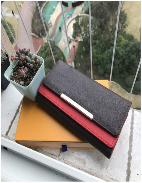 

2022 fashion red and pink fashion single zipper pocke men women leather wallet lady ladies long purse with orange box card bag5796725, Red;black