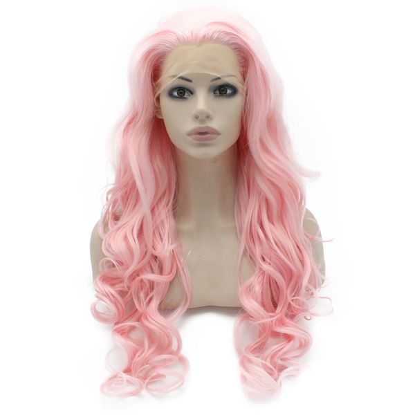 

long pink synthetic hair lace front wig heat resistant fiber hair, Black