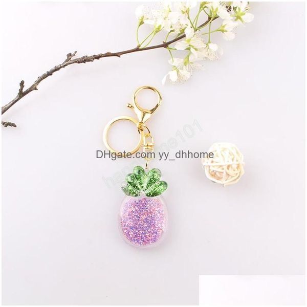 

key rings acrylic flash pineapple key chain glitter gradient car bag hanging fruit keyring women girls gift accessories decorations dhxe9, Slivery;golden