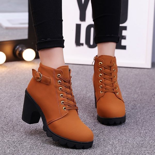 

boots women high heel ankle autumn winter booties woman fashion lady shoes brown black short boot female botas de mujer 221129