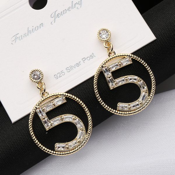 

2022 fashion stud earring brand women 18k real gold plated jewelry simple pearl number 5 big circle part model earrings black ribbon weaves, Golden;silver