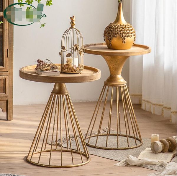

small round table living room furniture american style antique solid wood s tea table iron bedside coffee shop decoration corner tables