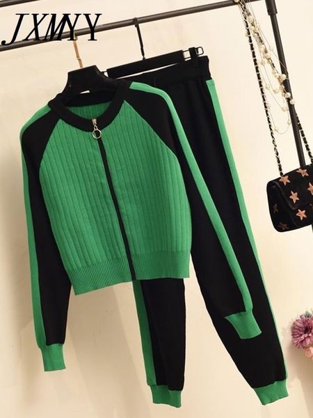 

women's two piece pants casual two piece sweater cardigan jacket women autumn womens knitted suit fashion baseball sports zip and set 2, White