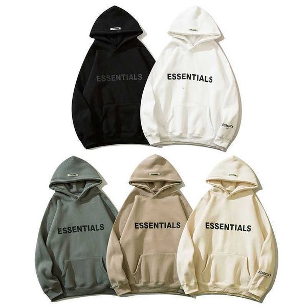 

hoodies hweatshirts fog essentials hooded pullover with fleece letter printing fashion brand fried street couple sweater set for men and wom, Black