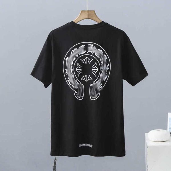 

fashion luxury women's t shirt brand tees men women sanskrit letter sweatshirts short sleeve horseshoe couple t-shirt classic cross te, White