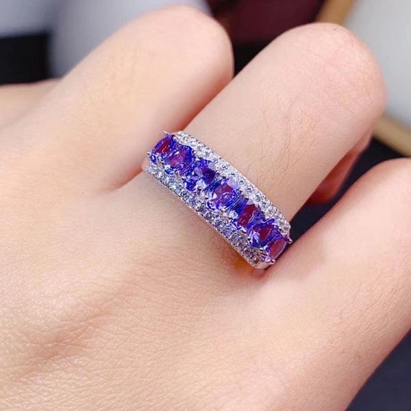 

wedding rings natural tanzanite s925 sterling silver ladies white gold gemstone simple row jewelry 221130, Slivery;golden