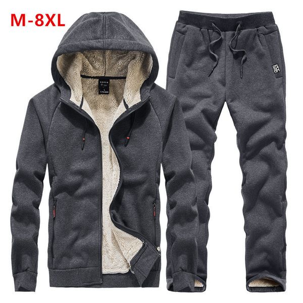 

mens tracksuits cashmere oversized hooded tracksuit winter thicken streetwear hoodie set sweatpant leisure jogging suit women 221130, Gray