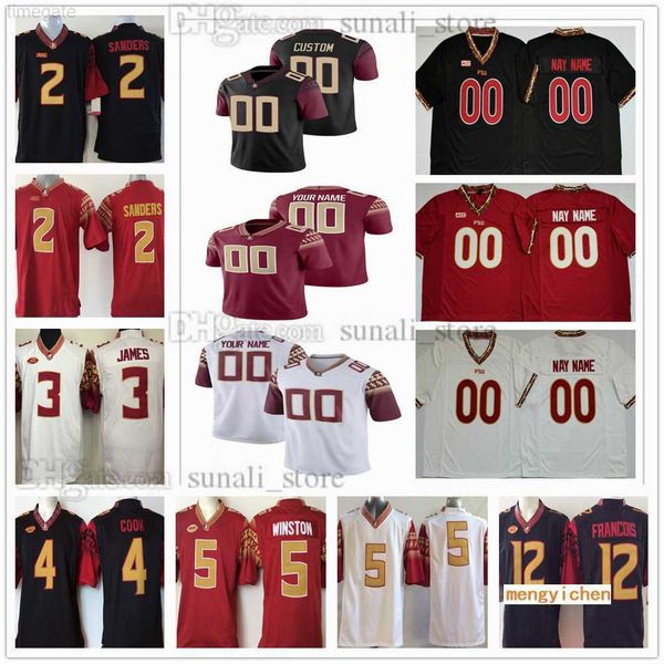 

american college football wear florida ncaa state 2 deion sanders jerseys 3 derwin james 4 dalvin cook 5 jameis winston 12 deondre francois, Black