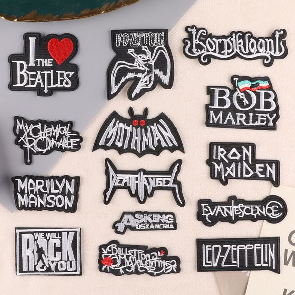 

notions sew iron on patches punk white letter embroidered patch for motorcycle biker jacket cool appliques sticker diy bags hats jeans, Black