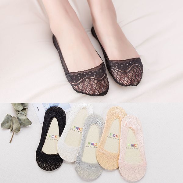 

fashion silicone lace boat socks summer style women low cut no show invisible shoe liner slippers calcetines mujer, Black;white