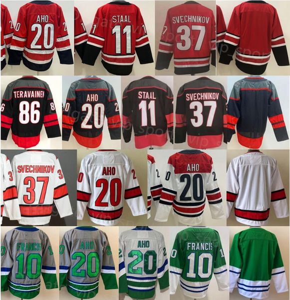 

men ice hockey 86 teuvo teravainen jersey blank 11 staal 20 sebastian aho 37 andrei svechnikov 10 ron francis all stitched black red white g