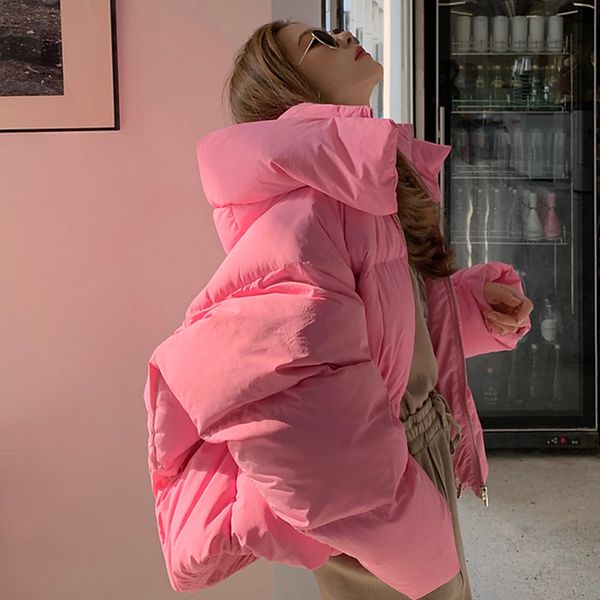 

women's down parkas puffer jackets winter korean fashion baggy thickening warm bubble ladies cropped coat cotton padded outwear 221130, Black