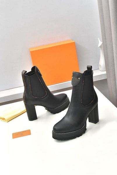 

2022 luxury beaubourg ankle boot womens leather platform ankles boots lady fashion winter high heel booties, Black