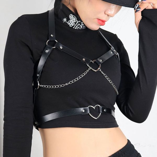 

camisoles & tanks adjustable leather bondage bra handmade rivet heart-shaped underwear gothic suspenders garter adjustable waist belt, Black;white