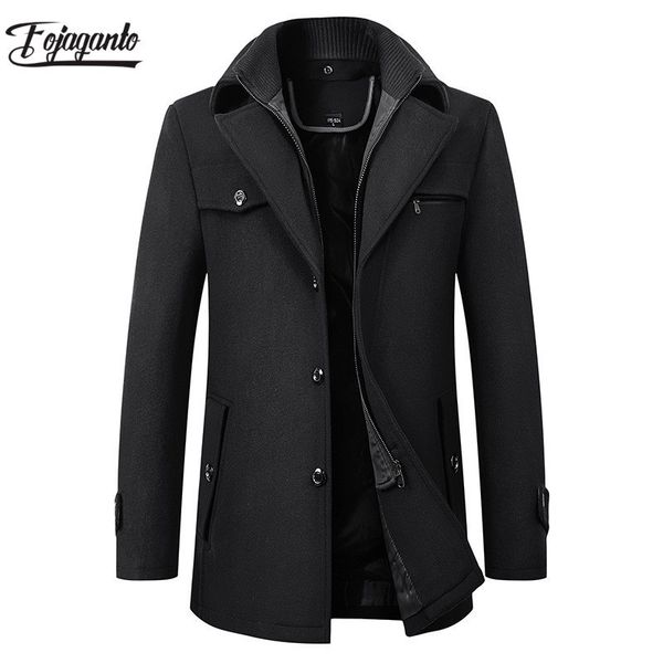 

mens wool blends fojaganto winter solid coats fashion brand long coat double collar thick overcoat male 221130, Black