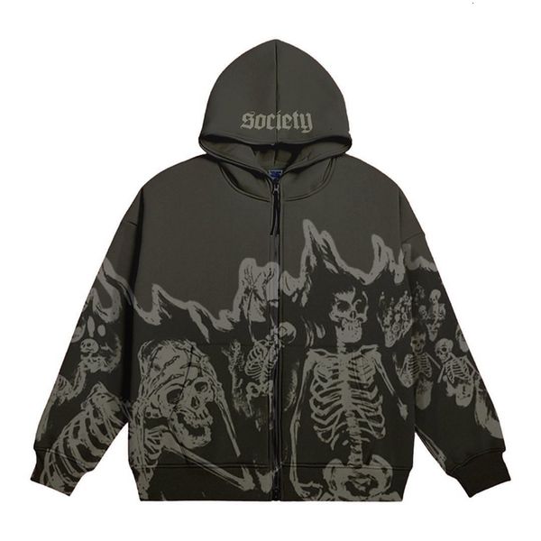 

men's hoodies sweatshirts streetwear crewneck skeleton hoodie couple style y2k retro hoodie zipper oversized sweatshirt gothic 221129, Black