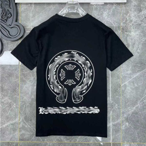 

fashion men's luxury t shirt ch brand tees men women sanskrit letter sweatshirts short sleeve horseshoe couple t-shirt classic cross t, White;black