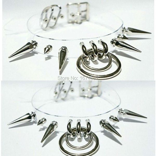 

chokers handmade 100 harajuku lolita punk fetish gothic long spikes choker hanging double o round clear collar transparent necklace 221130, Golden;silver