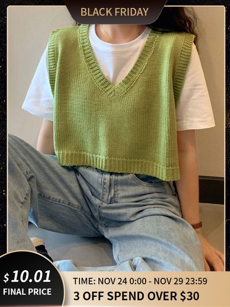 

women's vests goplus women v-neck knitted vest spring autumn sweater short female casual sleeveless twist knit pullovers c9510 221130, Black;white