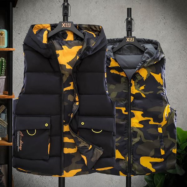 

mens vests #3614 two face wear coat sleeveless jacket autumn winter camouflage thick warm for hooded m6xl 221130, Black;white