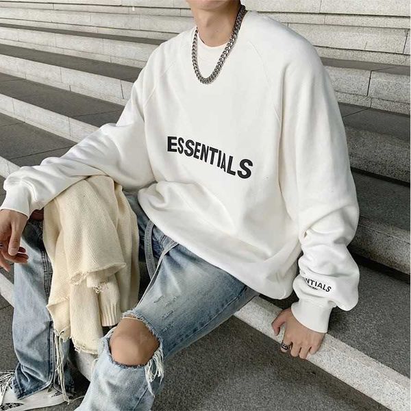 

hoodies hweatshirts essentials fog high street double line reflective printing pressed round neck pullover plush sweater for men and women, Black