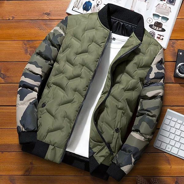 

men's down parkas autumn winter down padded jacket camouflage bomber jacket men's casual jacket windbreaker fashion standup collar, Black