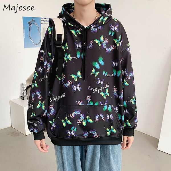 

men's hoodies sweatshirts with hat men printed couples handsome clothing chic retro ins loose hooded hoody harajuku streetwear hip hop, Black