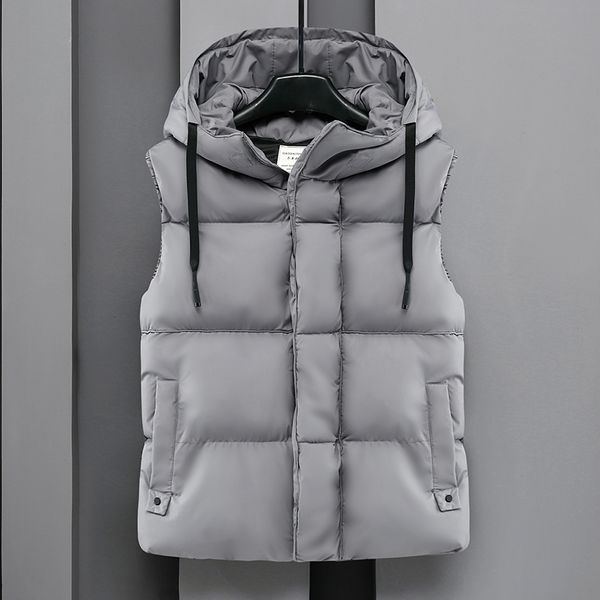 

mens vests autumn winter casual hooded vest solid sleeveless jacket male thick warm waistcoat zipper vests with pockets outerwear 221130, Black;white