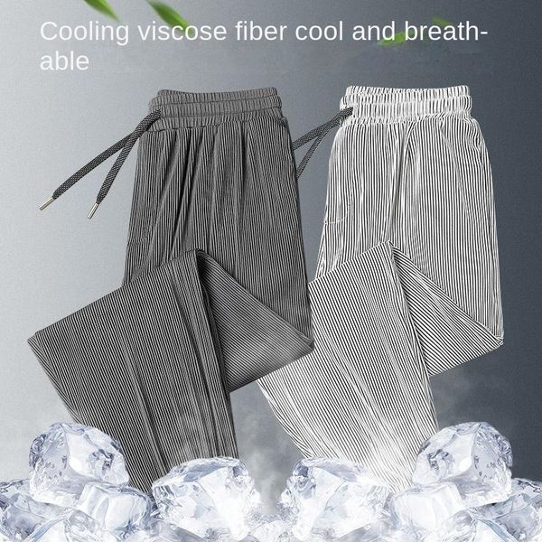 

men's pants summer ice silk ultra-thin loose casual quick-drying harajuku fashion thin trousers 221130, Black
