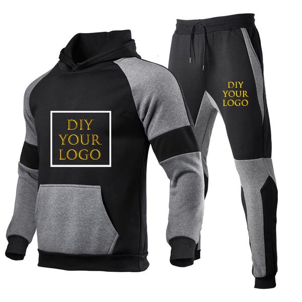 

mens tracksuits brand men tracksuit custom fleece diy your hoodiepants 2pieces set autumn winter streetwear fashion casual male sportswear 2, Gray