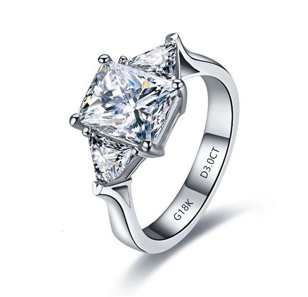 

wedding rings solid 18k white gold three diamond engagement for women beautiful birthday gift lady 221130, Slivery;golden